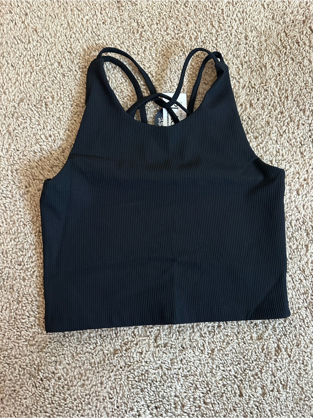 Kids Black Ribbed Strappy Cropped Tank.